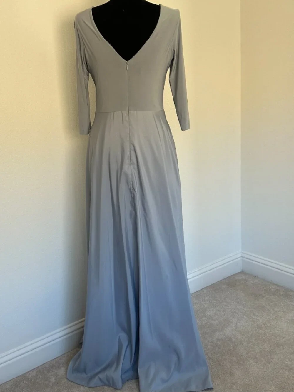 Alfred Sung Dessy Grey Mist Jersey Mikado Gown D736 10 - Picture 2 of 7